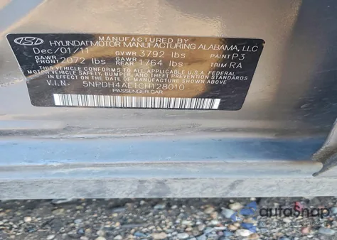 2012 Hyundai Elantra Gls из США, поврежденный, VIN 5NPDH4AE1CH128010